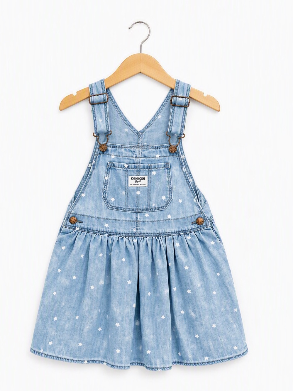OshKosh B'gosh Star AOP Girls Light Wash Denim Chambray Layer Size 5T Summer